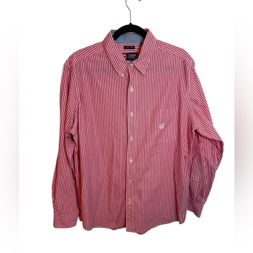Chaps Pink Striped Easy Care Cotton Button Down Shirt